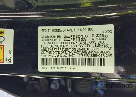 2020 Honda Accord Hybrid Ex-L from USA, damaged, VIN 1HGCV3F53LA013067